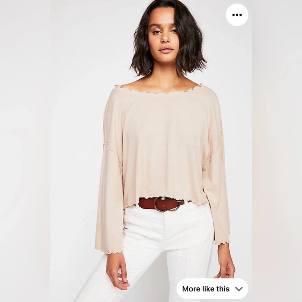 NWT We The Free Bird Gang Tan Sand Ruffle Hem Crop Top Bell Sleeve Womens Medium